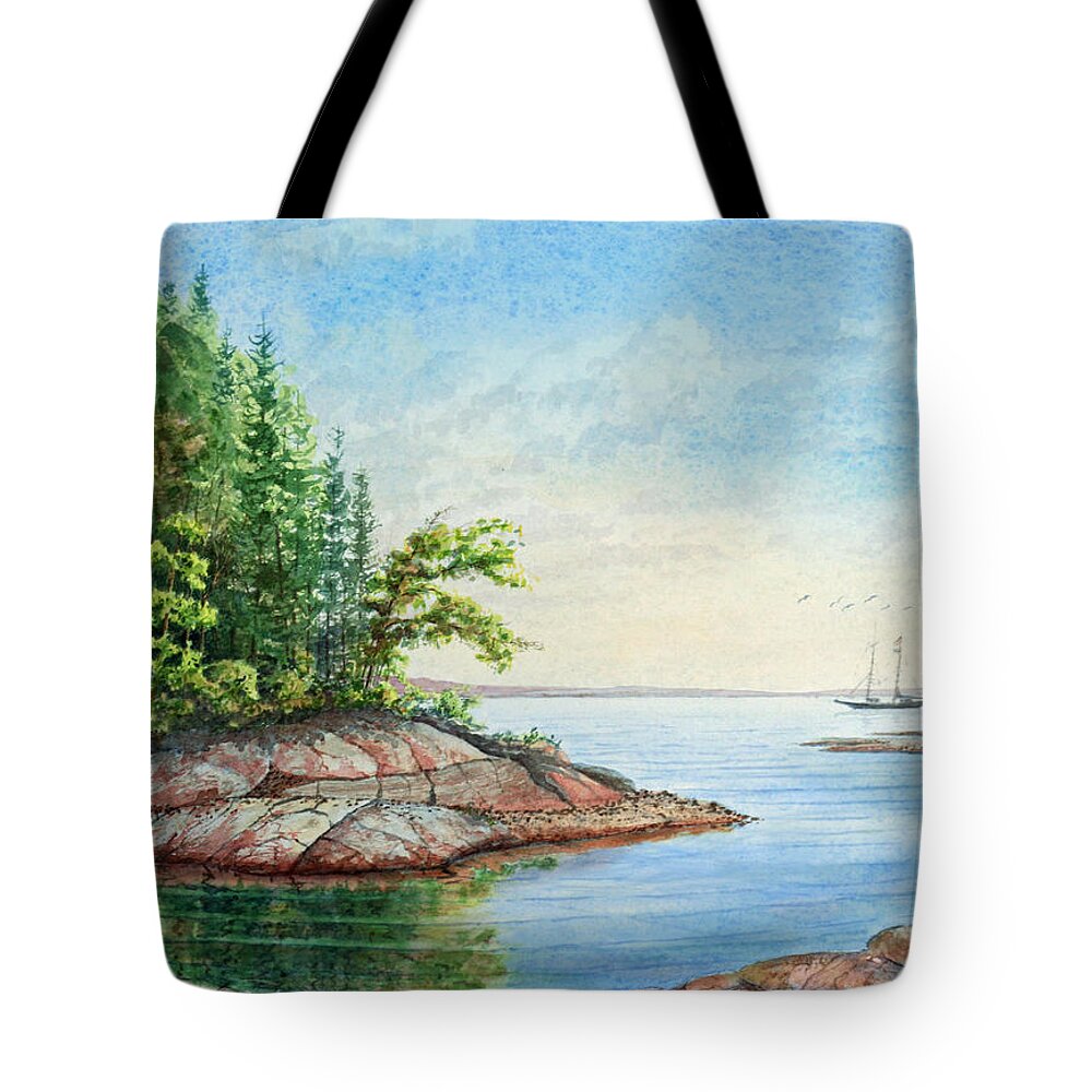 Landscape Tote Bag featuring the painting Penobscot Inlet by Roger Rockefeller
