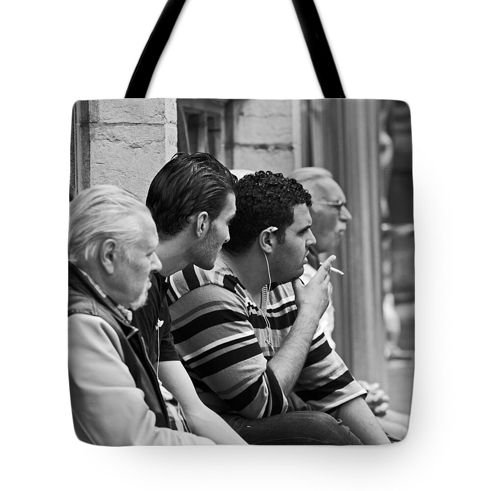People Tote Bag featuring the photograph People watching at Grand Place by David Freuthal