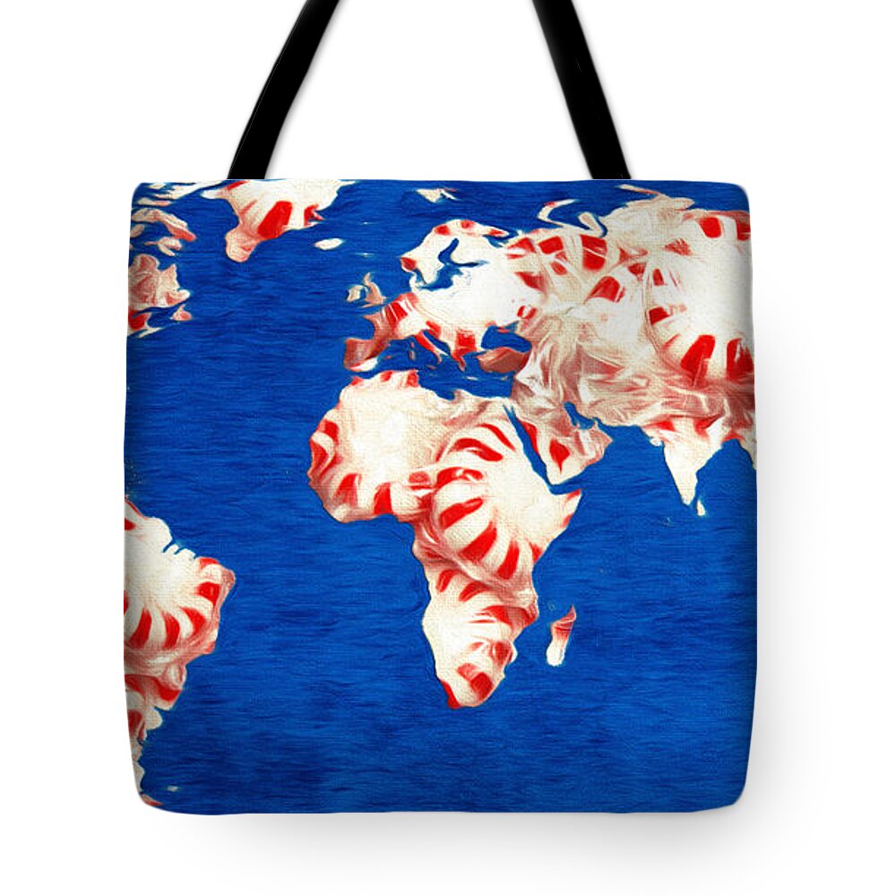 Andee Design Map Tote Bag featuring the digital art Peppermint World Painting by Andee Design