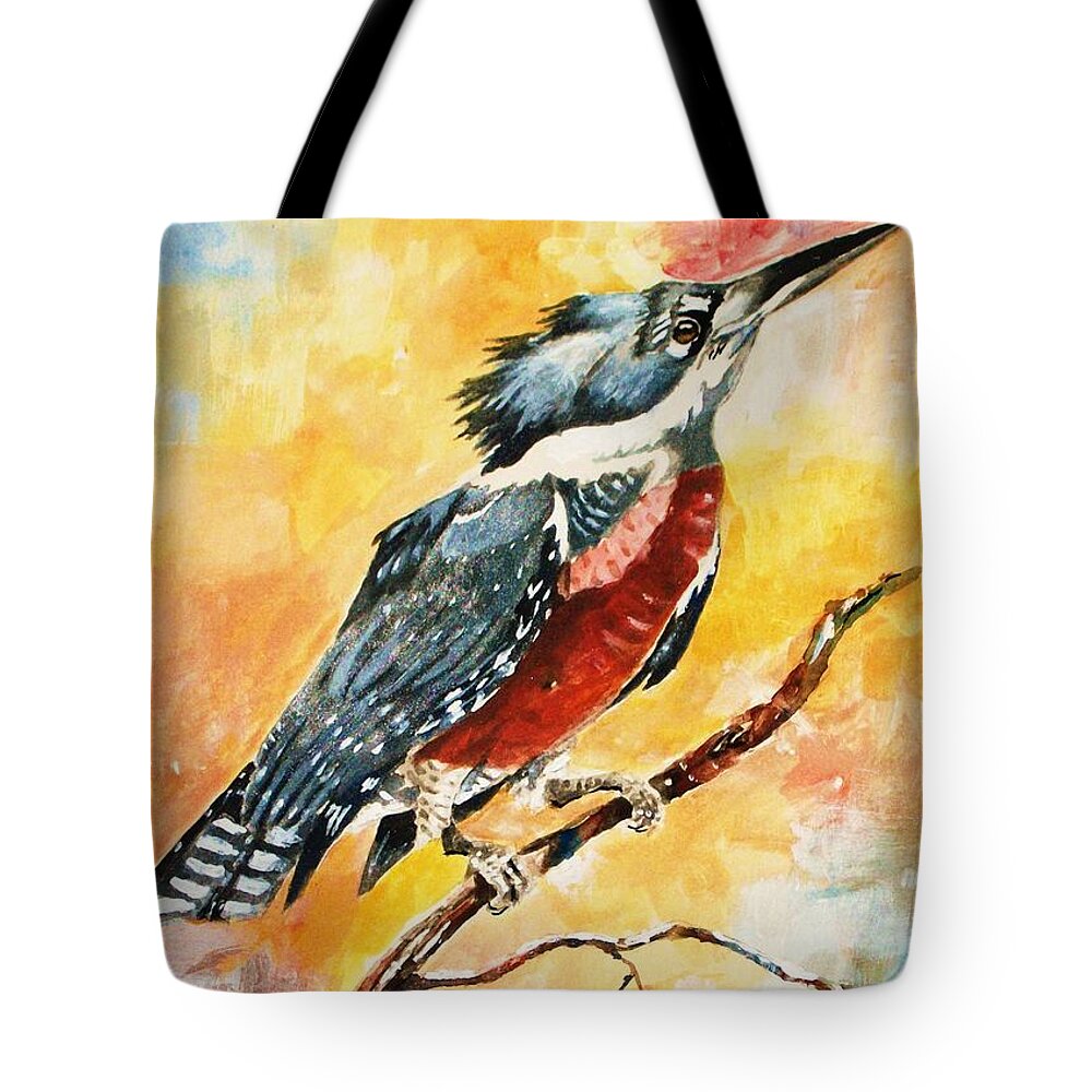 Bird Kingfisher Tote Bag featuring the painting Perched Kingfisher by Al Brown