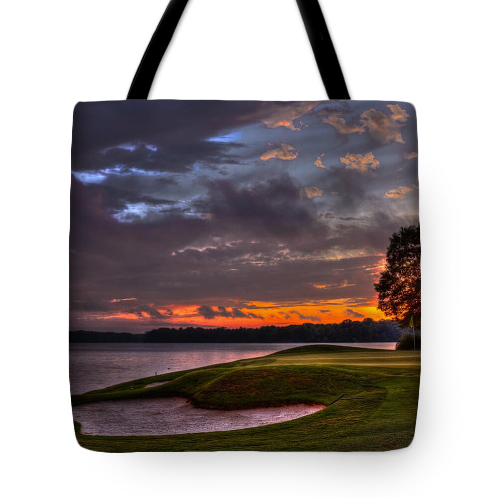 Reid Callaway Golf Tote Bag featuring the photograph Perfect Golf Sunset in Reynolds Plantation by Reid Callaway