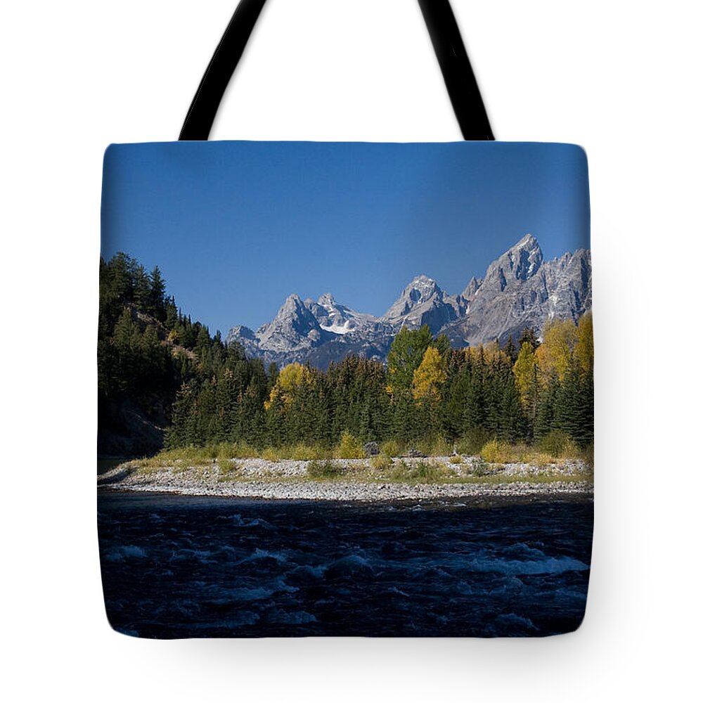 America Tote Bag featuring the photograph Perfect Spot for Fishing with Grand Teton Vista by Karen Lee Ensley