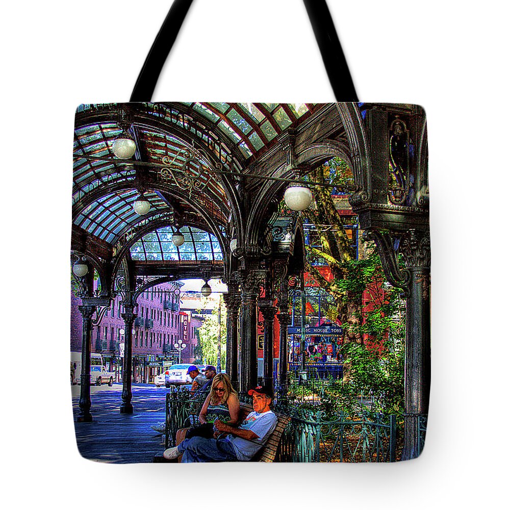 The Pergola Tote Bag featuring the photograph Pergola Shadow Play by David Patterson