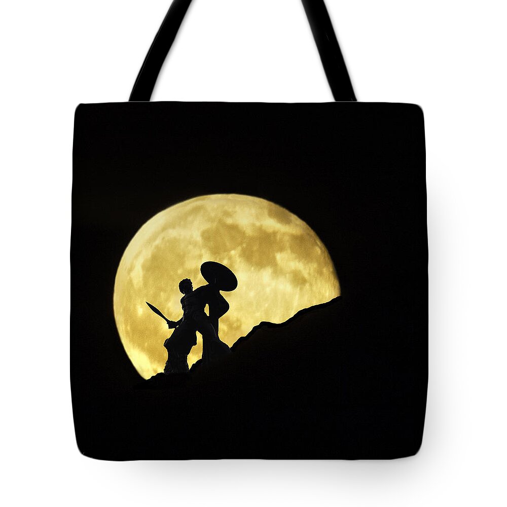 Mythology Tote Bag featuring the photograph Perseus and Moon by B Cash