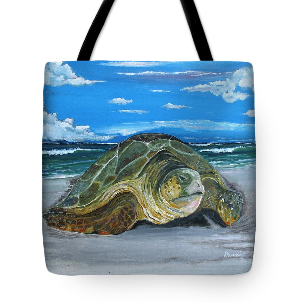 Sea Tote Bag featuring the painting Perseverance by Dawn Harrell