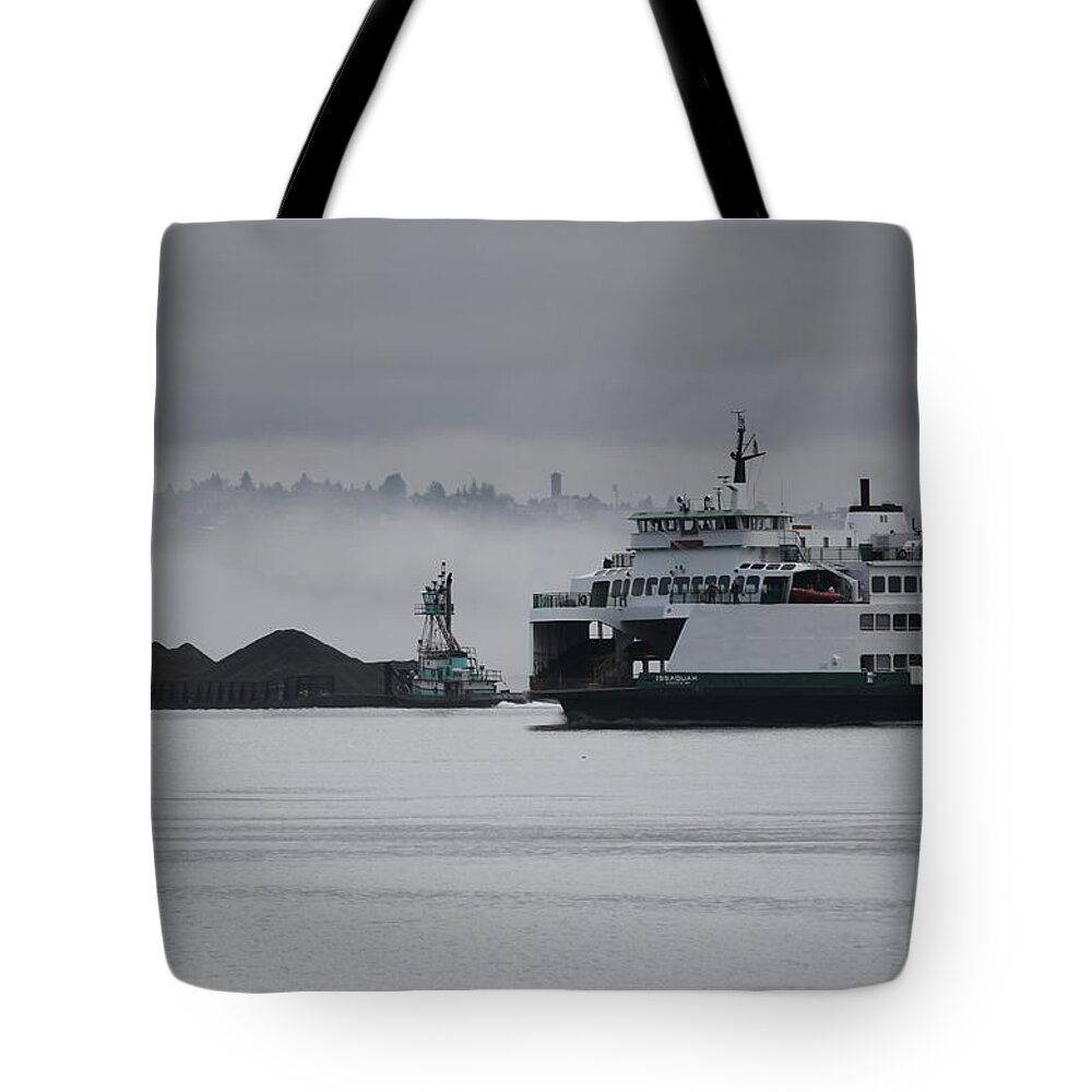 Washington State Ferry Tote Bag featuring the photograph Perspective is Everything by E Faithe Lester