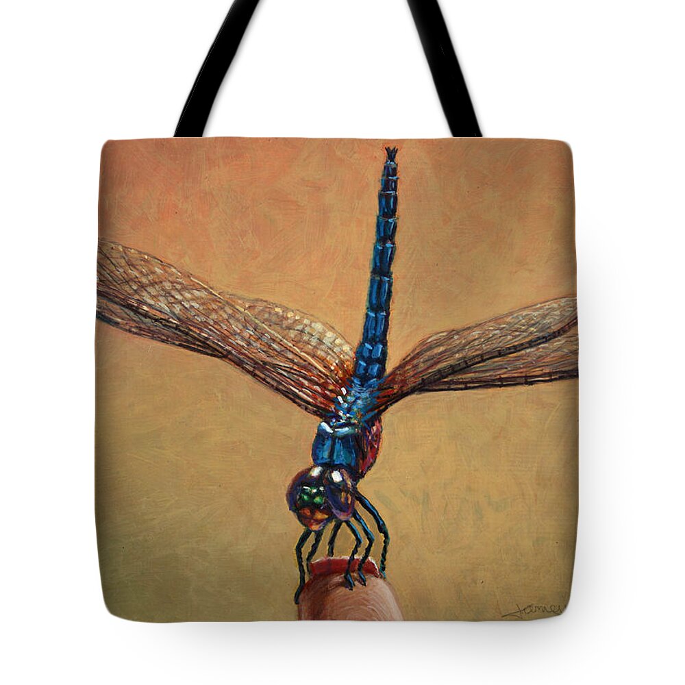 Dragonfly Tote Bag featuring the painting Pet Dragonfly by James W Johnson