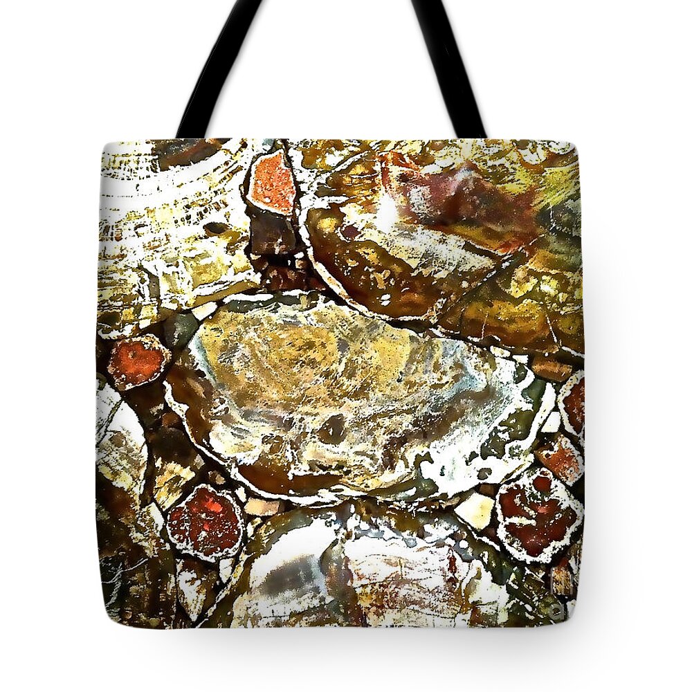 Debra Amerson Tote Bag featuring the photograph Petrified Wood With Abstract Earth Tones by Debra Amerson