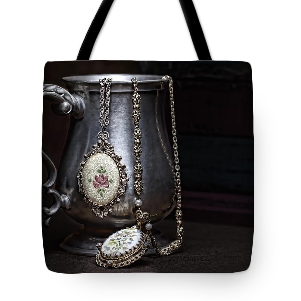 Jewelry Tote Bag featuring the photograph Pewter Cup Still Life by Tom Mc Nemar
