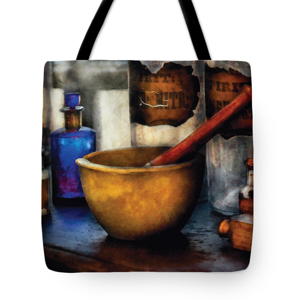 Savad Tote Bag featuring the photograph Pharmacist - Mortar and Pestle by Mike Savad