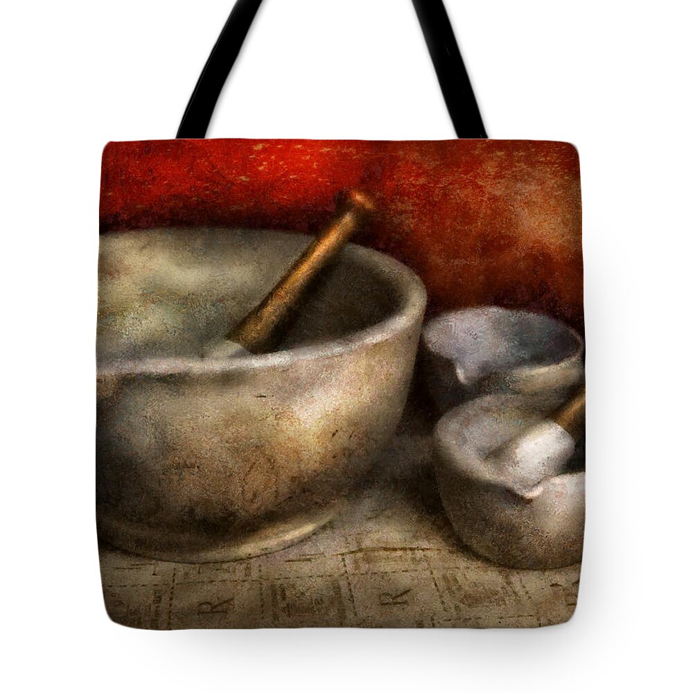 Hdr Tote Bag featuring the photograph Pharmacist - Pestle and son by Mike Savad