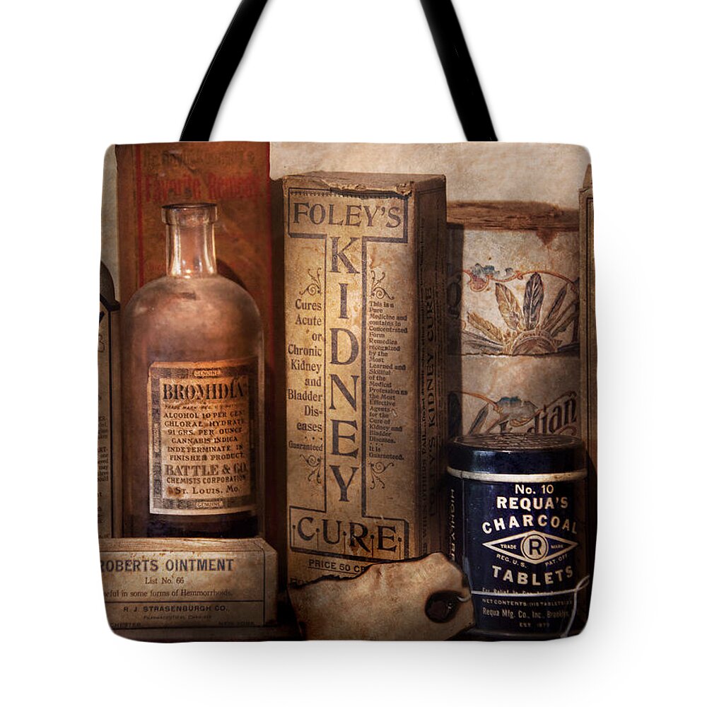 Savad Tote Bag featuring the photograph Pharmacy - Cures for the Bowels by Mike Savad