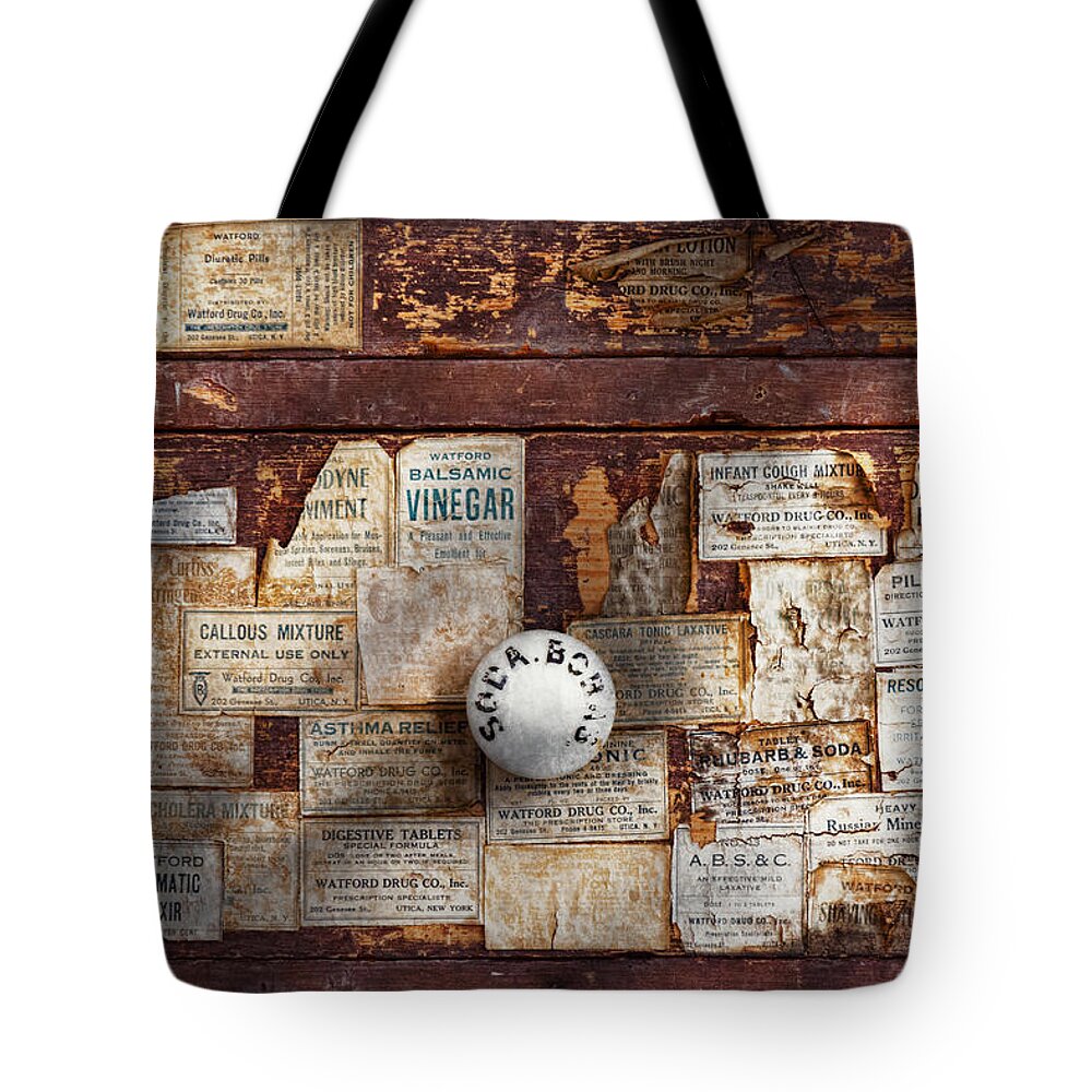 Savad Tote Bag featuring the photograph Pharmacy - Signs of the time by Mike Savad