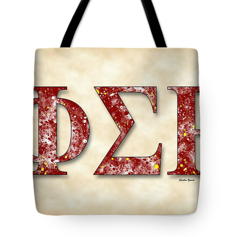 Phi Sigma Rho Tote Bag featuring the digital art Phi Sigma Rho - Parchment by Stephen Younts