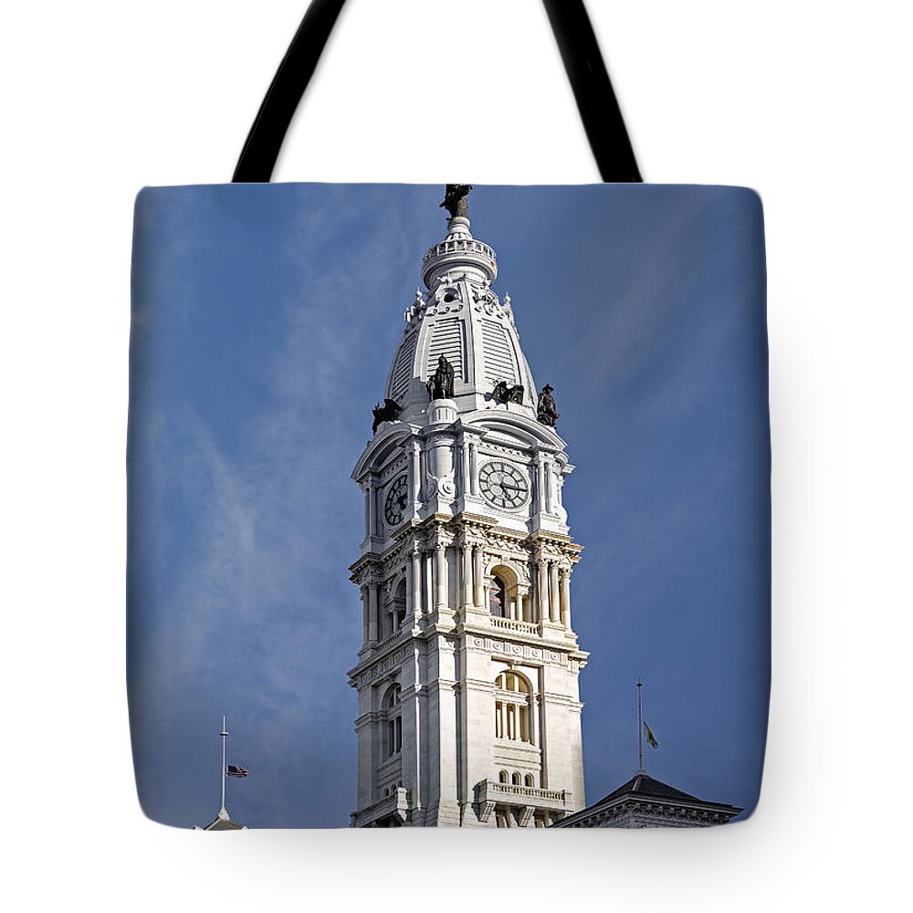 Beaux-arts Tote Bag featuring the photograph Philadelphia City Hall Tower by Susan Candelario