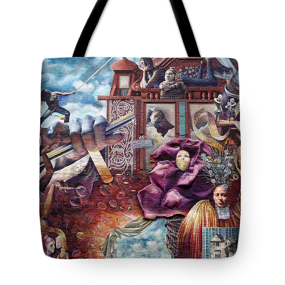 Richard Reeve Tote Bag featuring the photograph Philadelphia - Theater of Life Mural by Richard Reeve