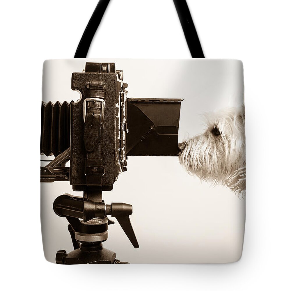 Westie Tote Bag featuring the photograph Pho Dog Grapher by Edward Fielding