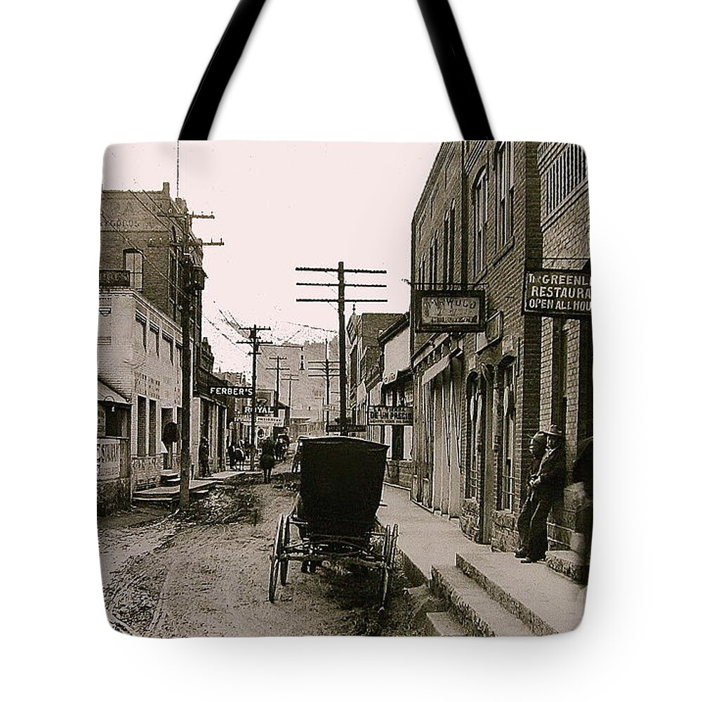 Photography Homage O.a. Risdon Running Man Buggy Clifton Arizona C.1887 Toned 2010 Tote Bag featuring the photograph Photography homage O.A. Risdon running man buggy Clifton Arizona c.1887 toned 2010 by David Lee Guss