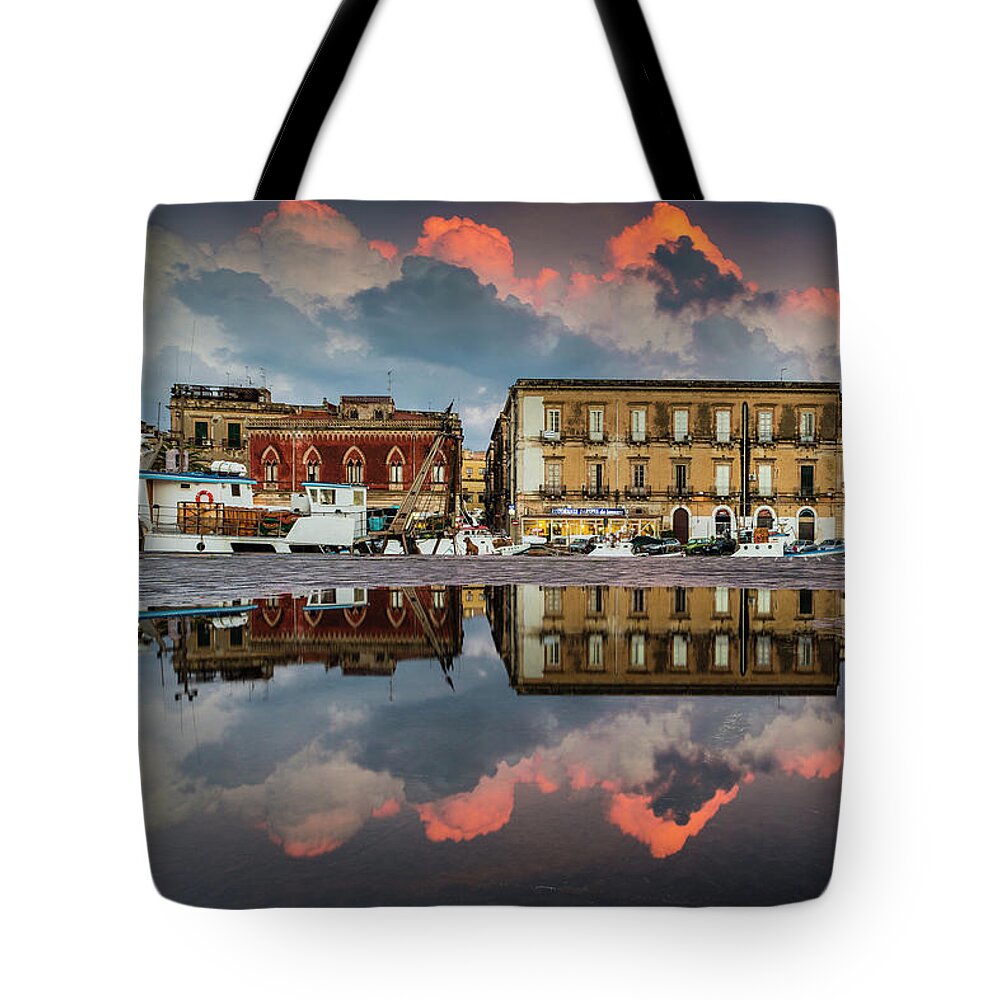 Tranquility Tote Bag featuring the photograph Piccolo Port At Sunset by Richard I'anson
