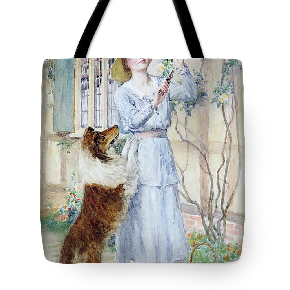 Rose Tote Bag featuring the painting Picking Roses by William Henry Margetson
