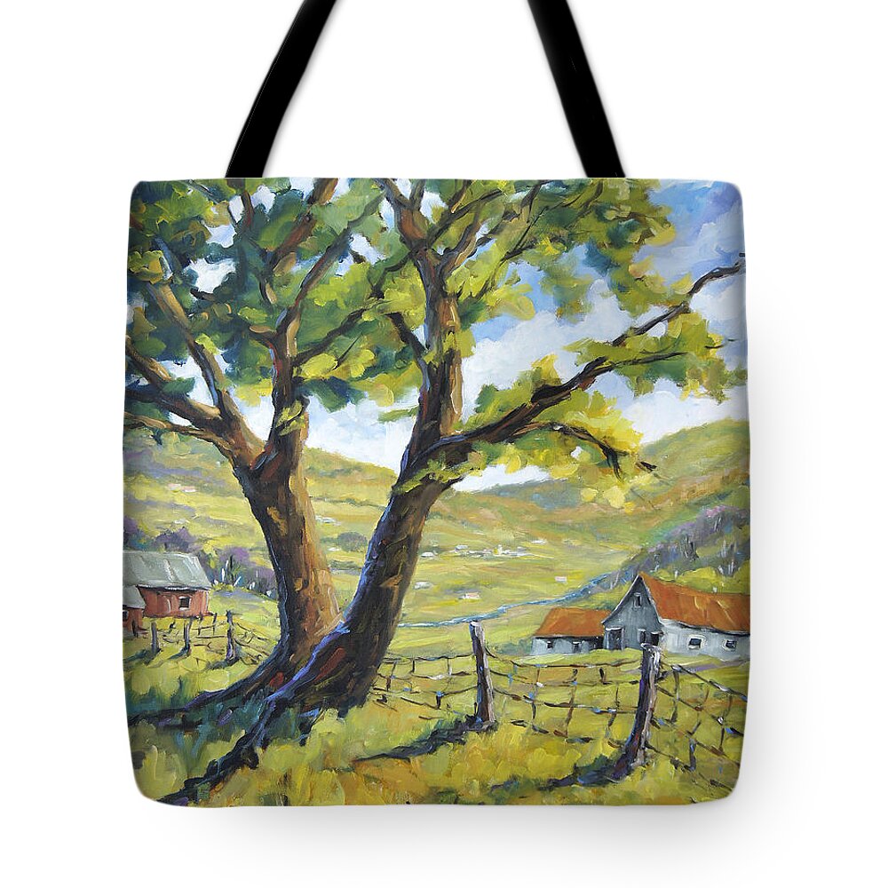 Canadian Landscape Created By Richard T Pranke Tote Bag featuring the painting Picnic with a View by Prankearts by Richard T Pranke