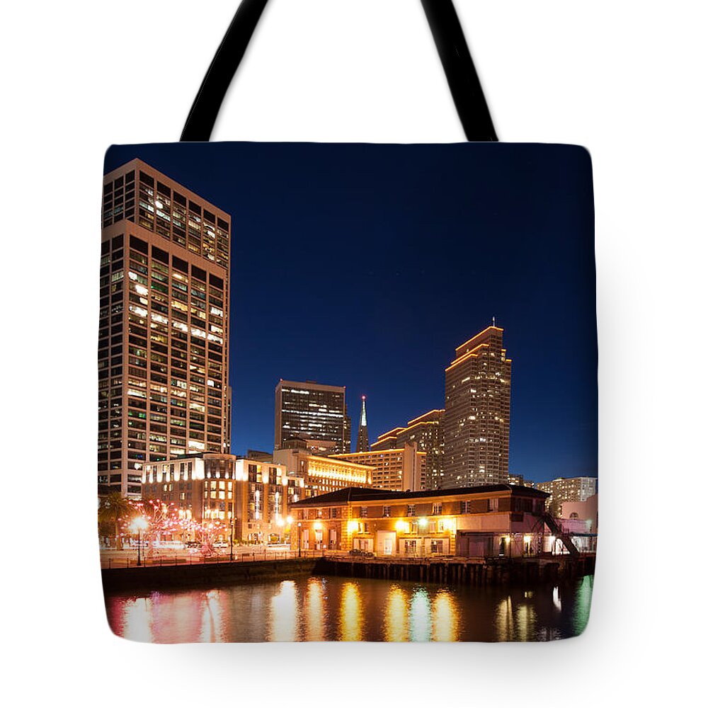 San Francisco Tote Bag featuring the photograph Pier 14 Night by Catherine Lau