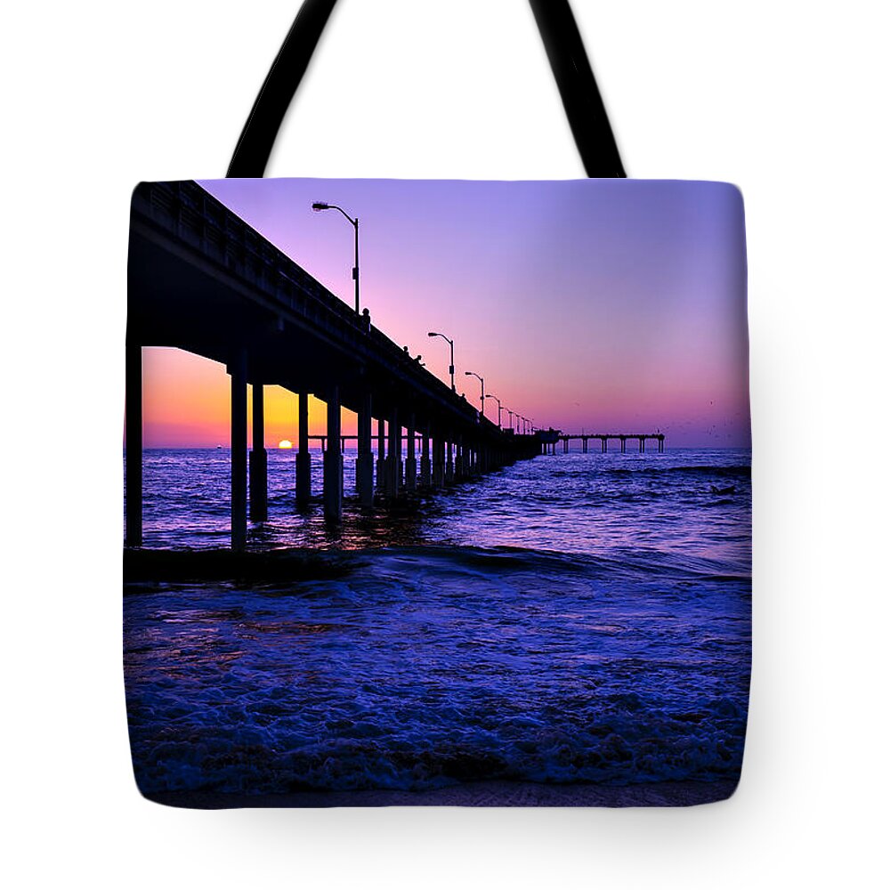 Sunset Tote Bag featuring the photograph Pier Sunset Ocean Beach by Garry Gay