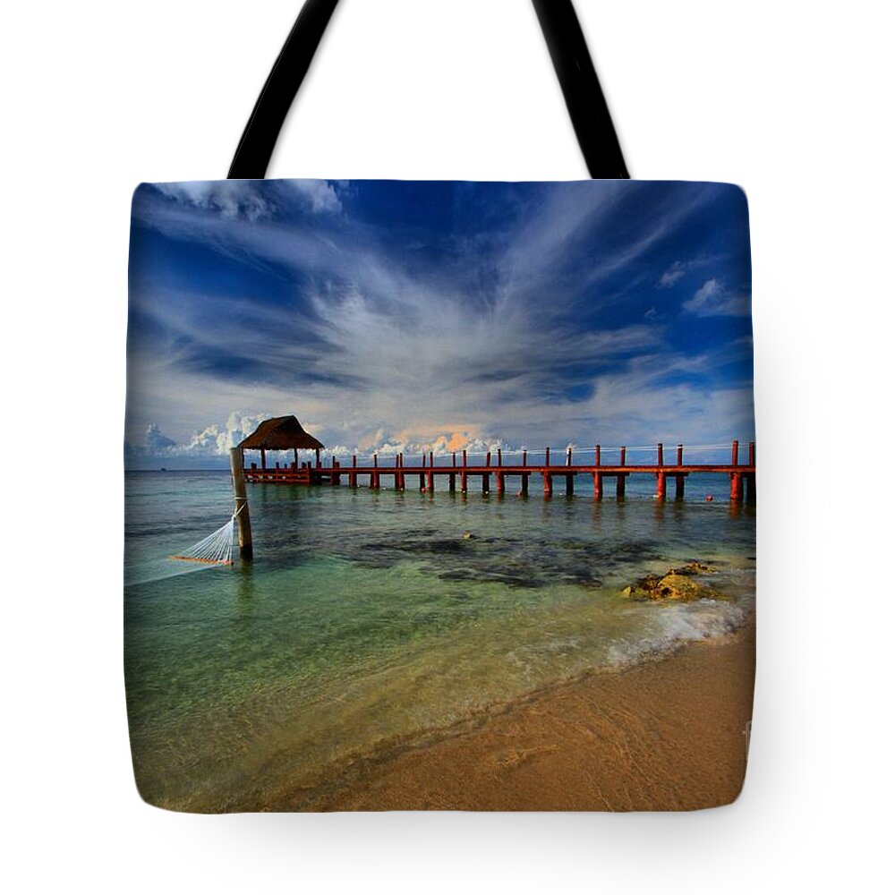 Caribbean Ocean Tote Bag featuring the photograph Pier To Paradise by Adam Jewell
