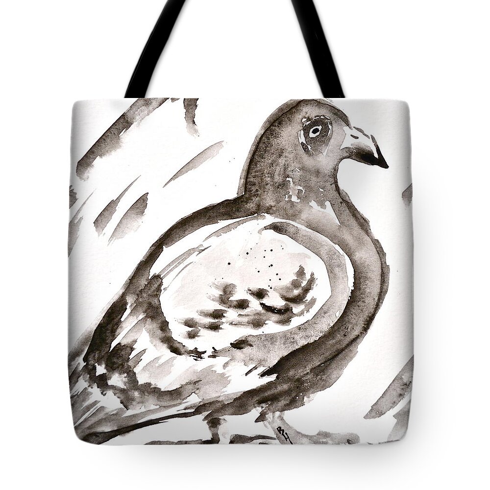 Pigeon I Sumi-e Style Tote Bag featuring the painting Pigeon I Sumi-e Style by Beverley Harper Tinsley