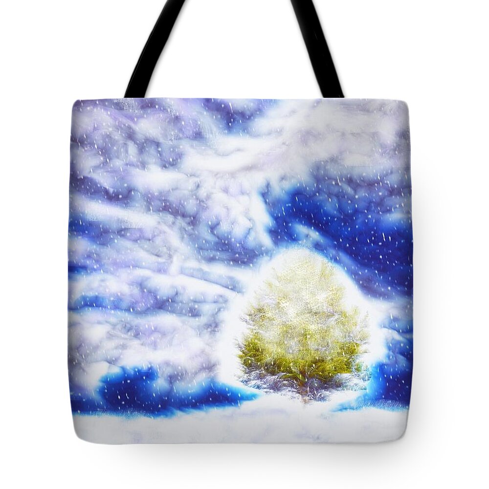 Digital Tote Bag featuring the digital art Pine Tree in Winter by Lilia D
