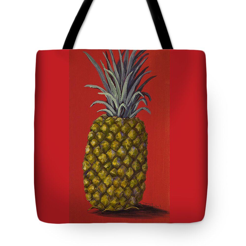 Fruit Tote Bag featuring the painting Pineapple on Red by Darice Machel McGuire
