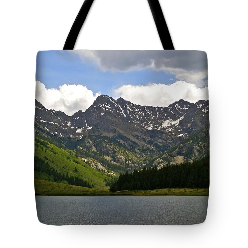 Blue And Green Tote Bag featuring the photograph Piney Lake Vail Colorado by Kristina Deane