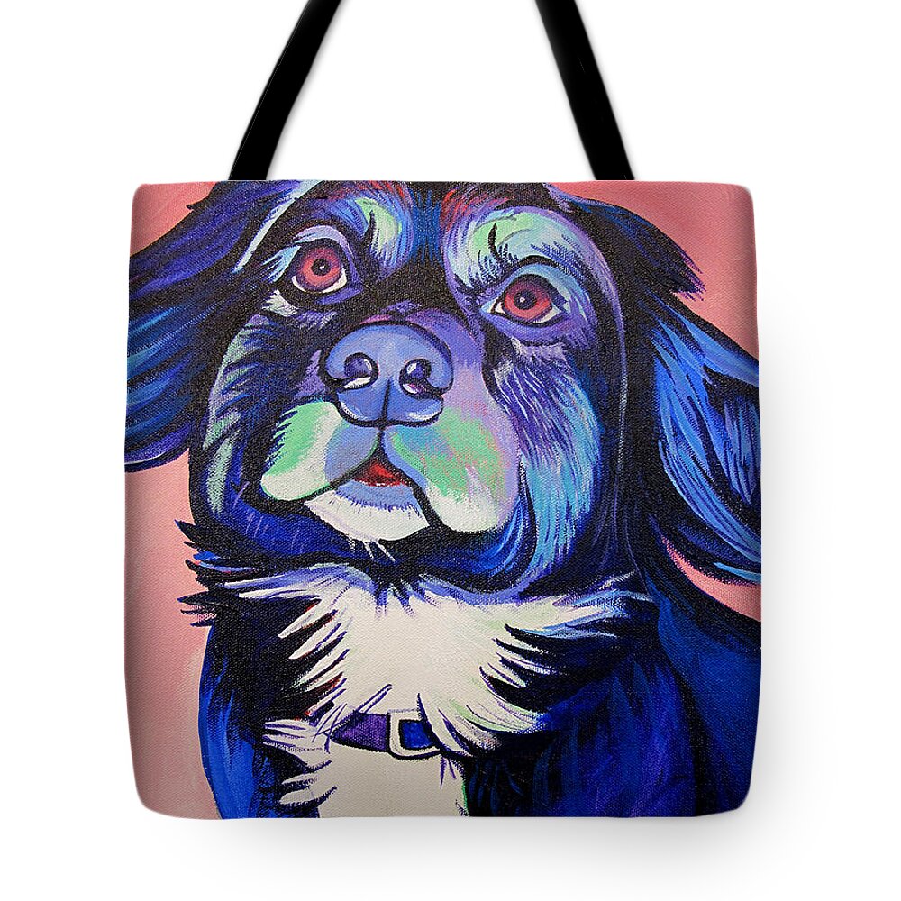Dog Portraits Tote Bag featuring the painting Pink and Blue dog by Joshua Morton