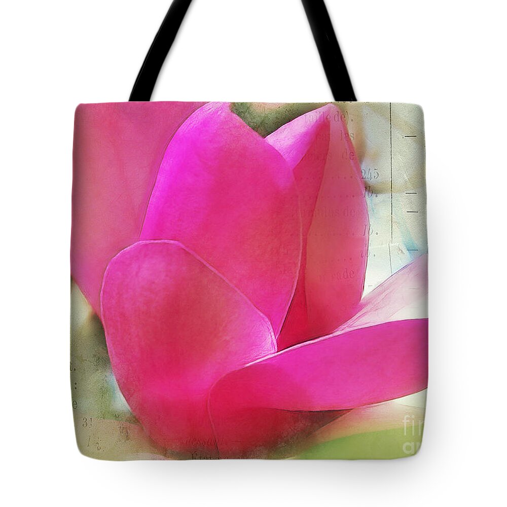 Magnolia Tote Bag featuring the photograph Pink and Green by Judi Bagwell