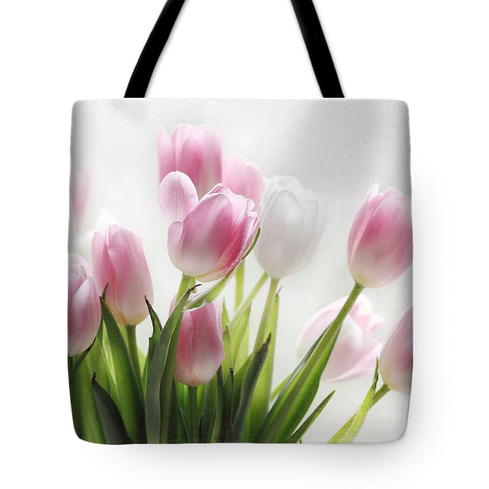 Tulip. Pink Tote Bag featuring the photograph Pink And White Tulips by Sylvia Cook