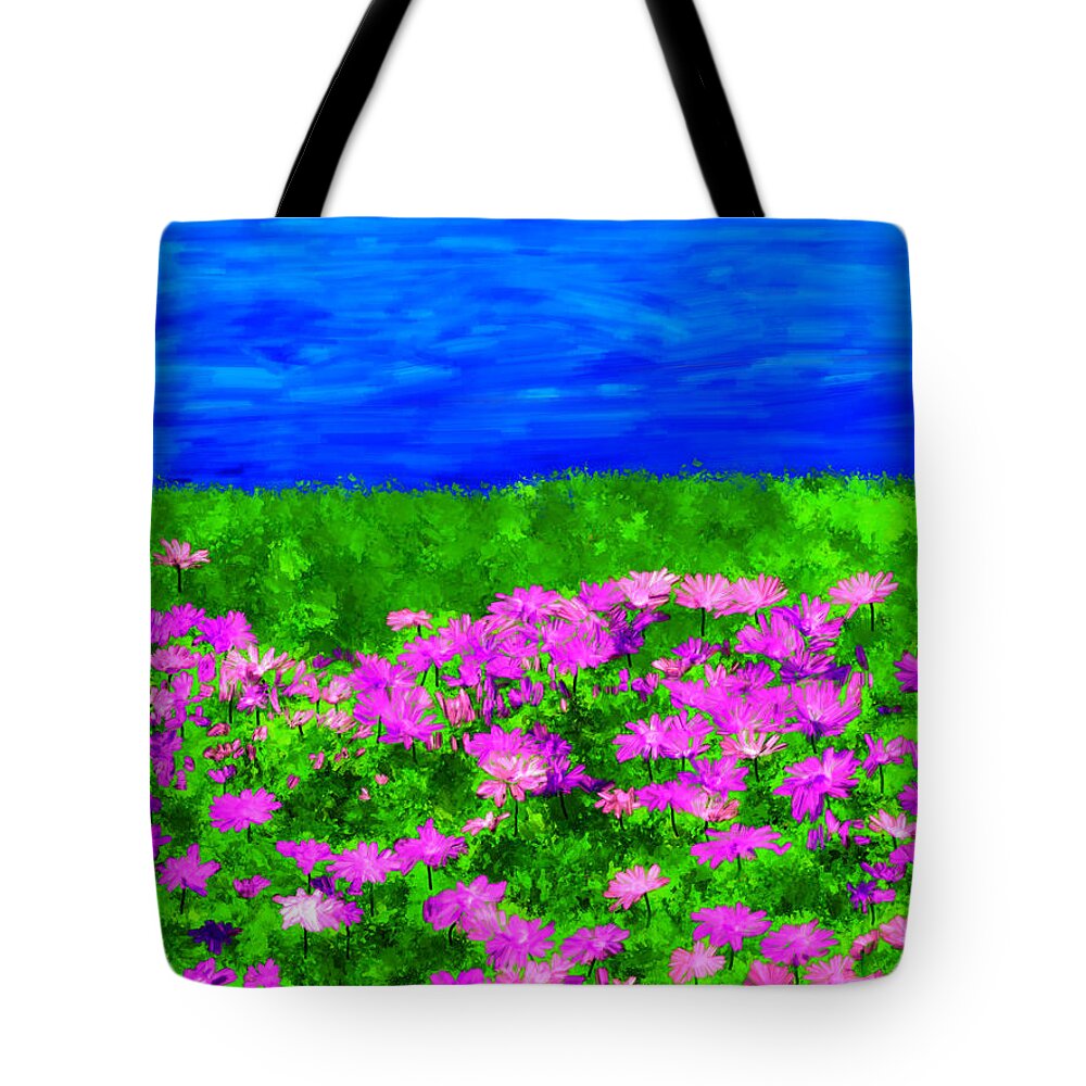 Flowers Tote Bag featuring the painting Pink Field of Flowers by Bruce Nutting