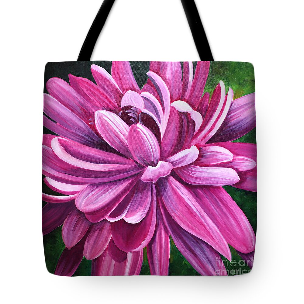 Pink Tote Bag featuring the painting Pink Flower Fluff by Debbie Hart