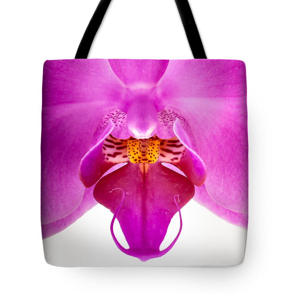 Fuchsia Pink Orchid Flower Lip Petal Tote Bag featuring the photograph Pink Orchid Lip by Onyonet Photo studios