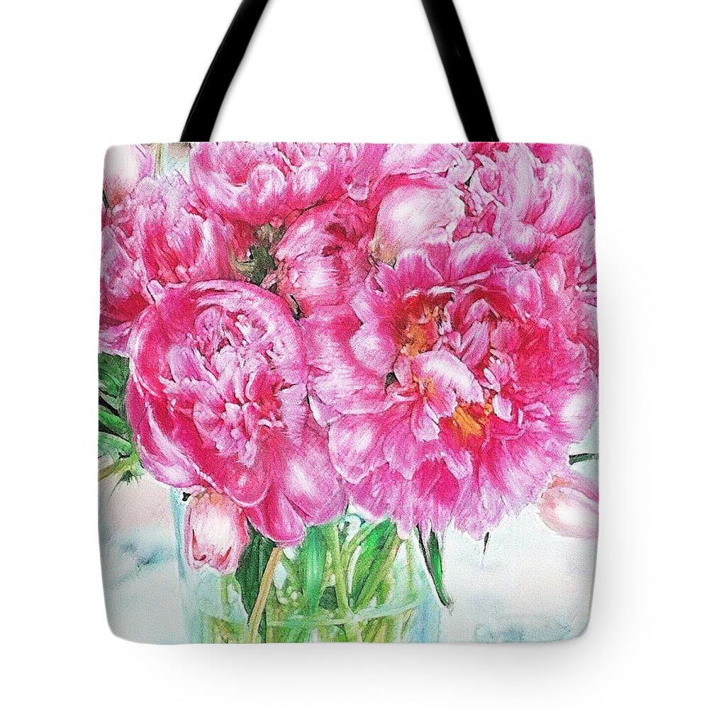 Peony Tote Bag featuring the digital art Pink Peonies by Jane Schnetlage