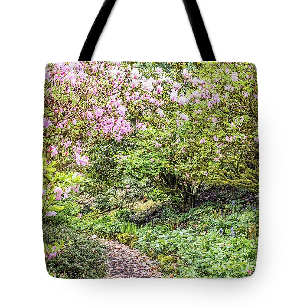 Petal Pathway Tote Bag featuring the photograph Pink Petal Pathway by Priya Ghose