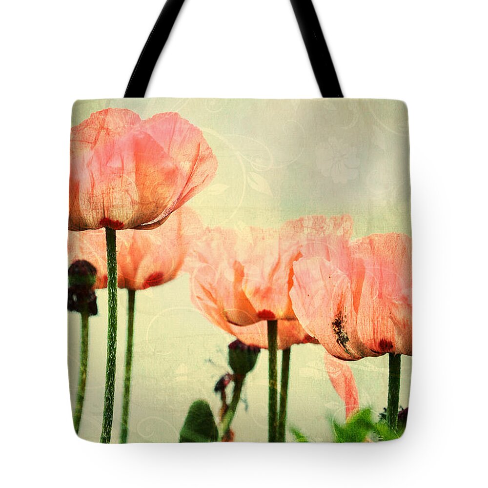 Poppies Tote Bag featuring the photograph Pink Poppies in the Garden by Peggy Collins
