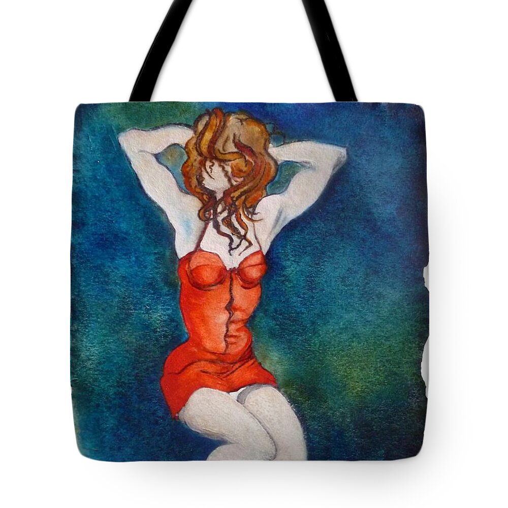 Beth Tote Bag featuring the painting Pinup Beth in Pink Shoes by Carolyn Weltman