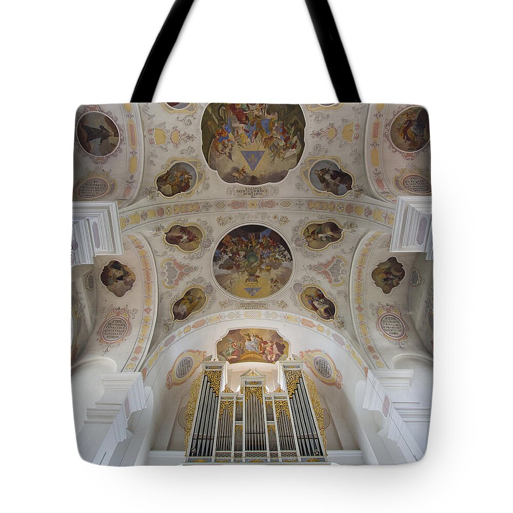 Dillingen Tote Bag featuring the photograph Pipe organ and ceiling by Jenny Setchell