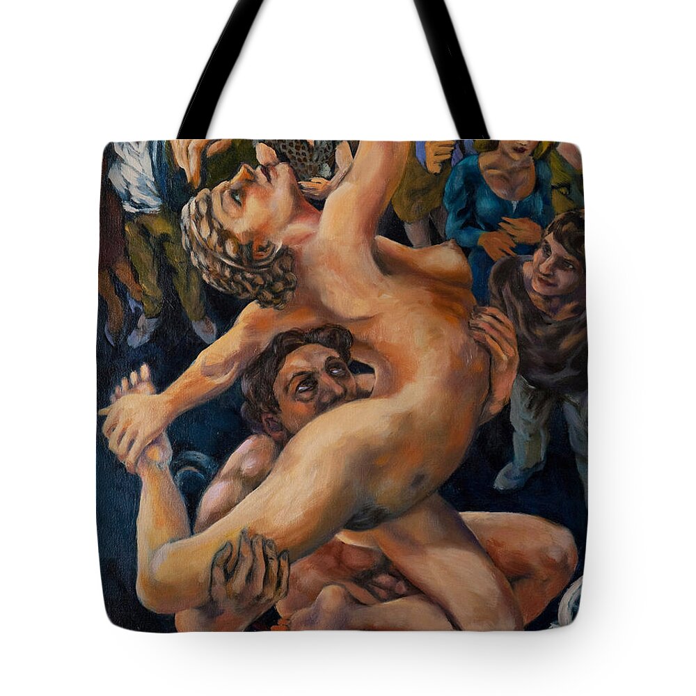 Pirouette Tote Bag featuring the painting Pirouette on a bicycle seen from above by Peregrine Roskilly