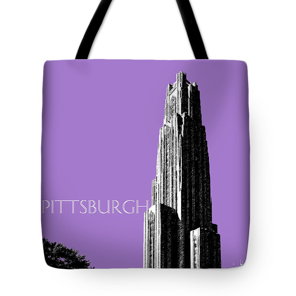 Architecture Tote Bag featuring the digital art Pittsburgh Skyline Cathedral of Learning - Violet by DB Artist