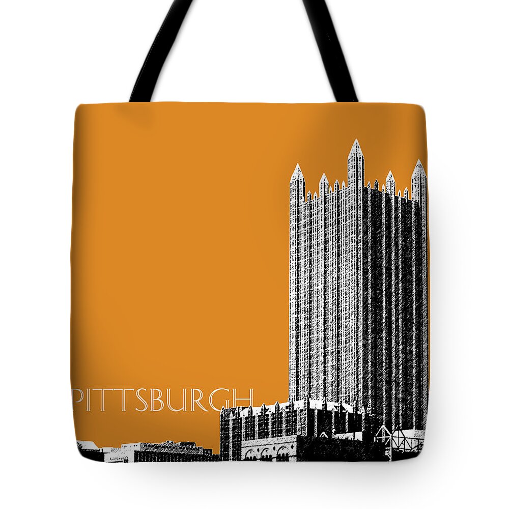 Architecture Tote Bag featuring the digital art Pittsburgh Skyline PPG Building - Dark Orange by DB Artist