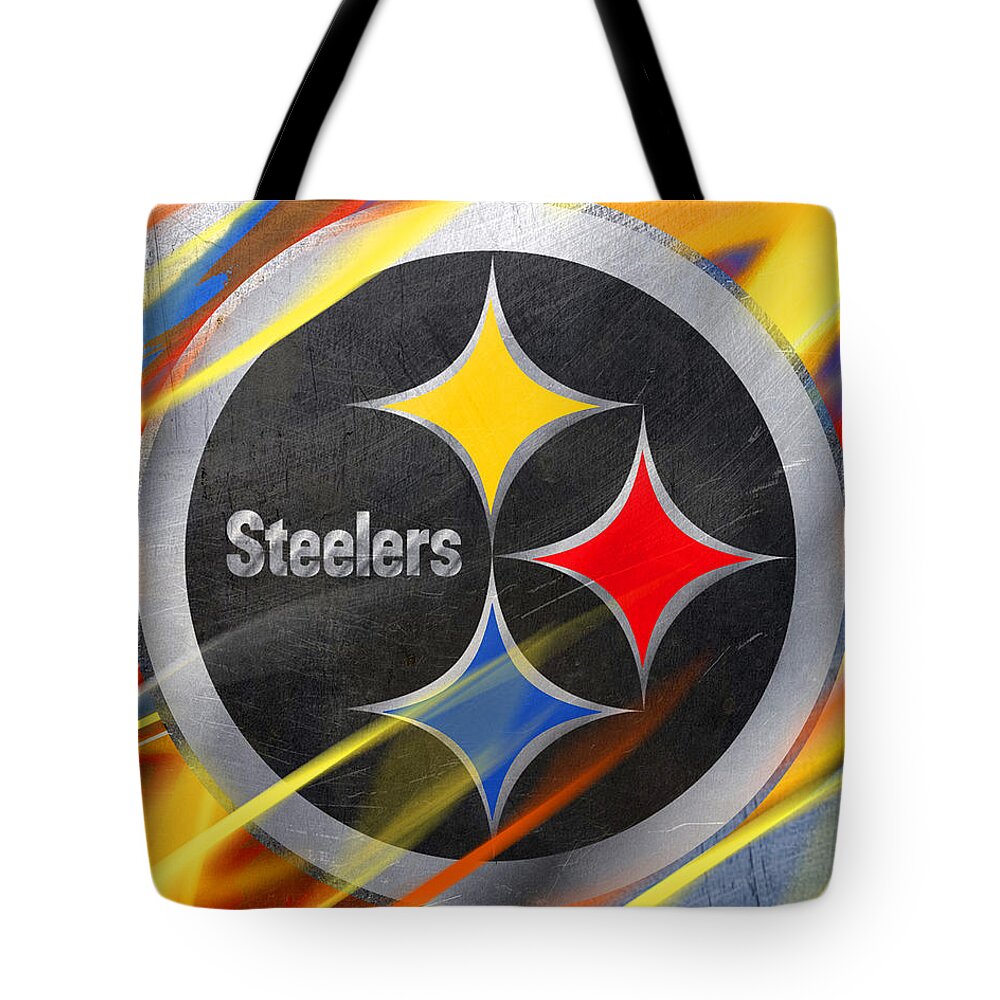 Pittsburgh Tote Bag featuring the painting Pittsburgh Steelers Football by Tony Rubino