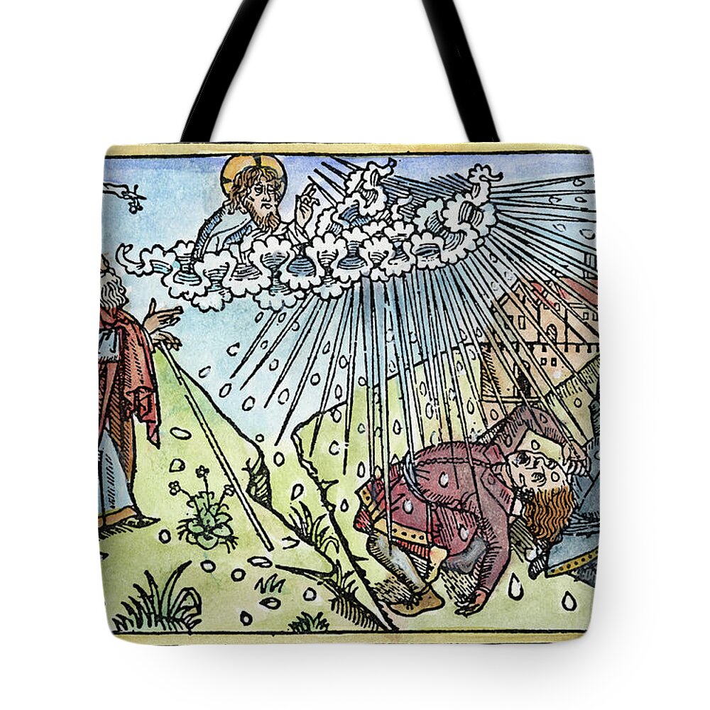 15th Century Tote Bag featuring the painting Plague Of Hail by Granger