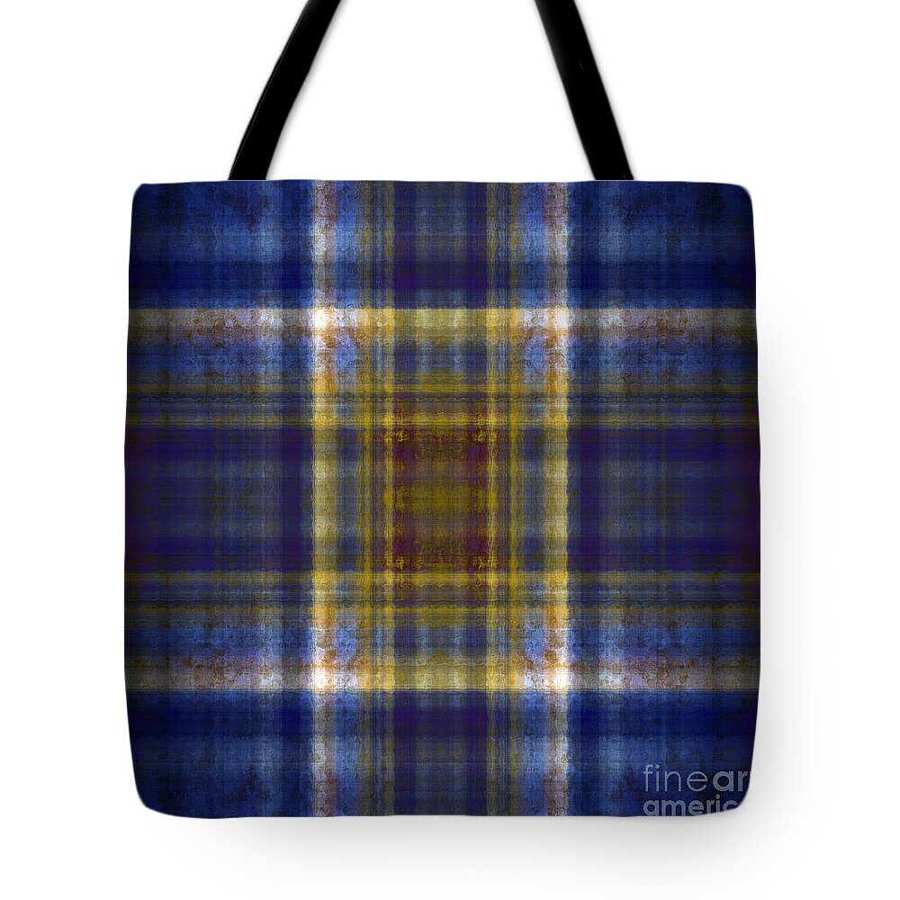 Andee Design Abstract Tote Bag featuring the digital art Plaid In Blue 5 Square by Andee Design