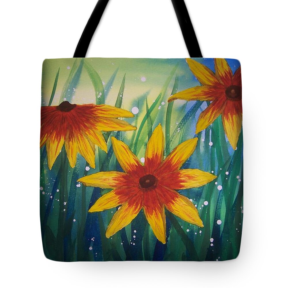 Landscape Tote Bag featuring the painting Plains Coreopsis by B Kathleen Fannin